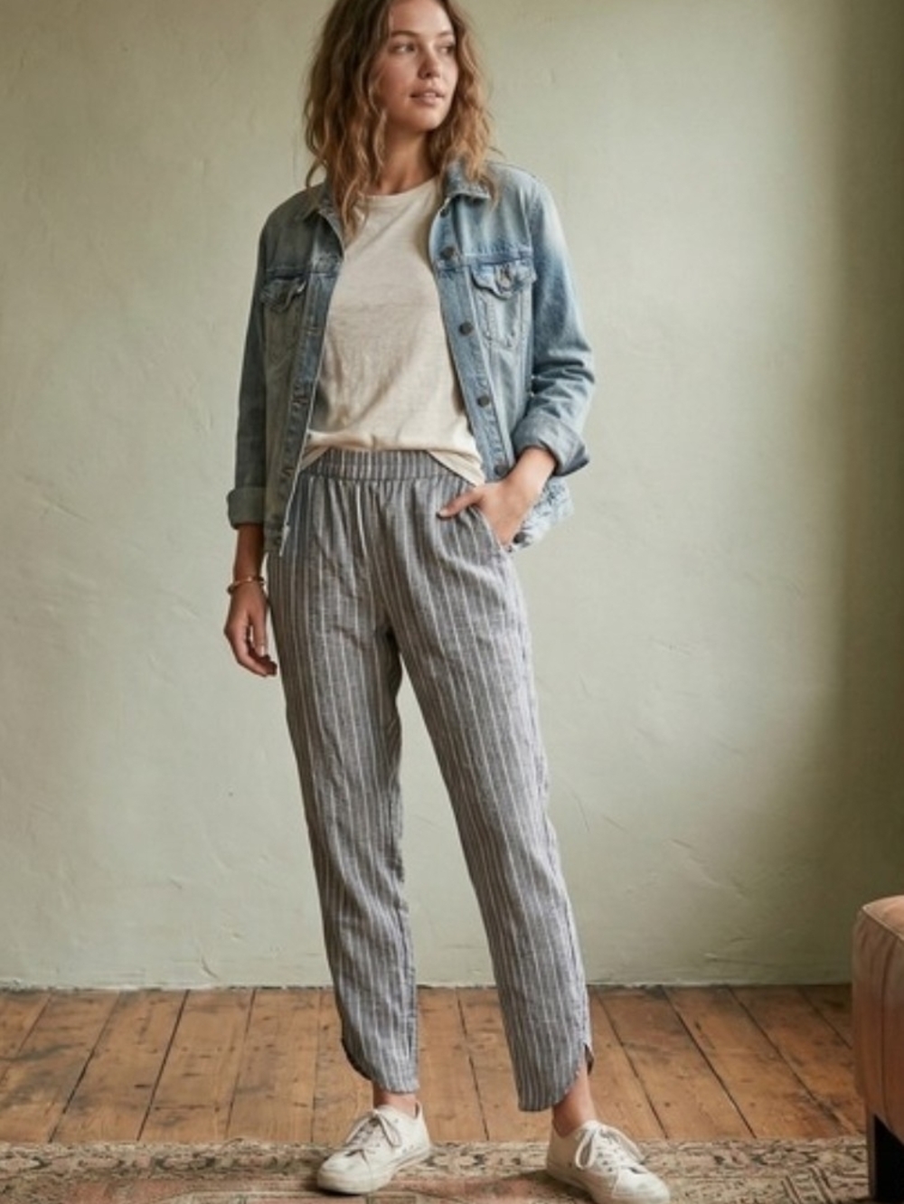 Marine Layer XL Gray Striped Ankle Pants
